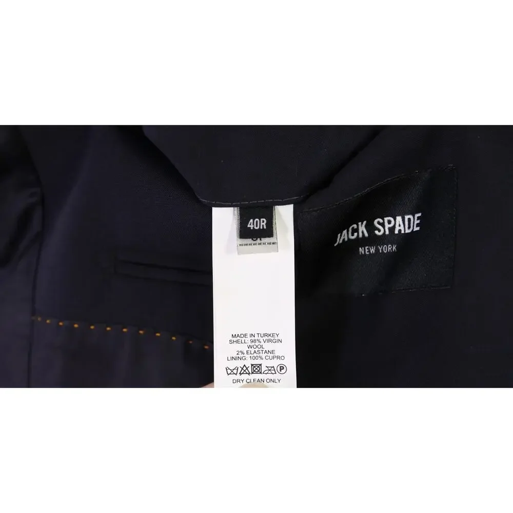 Jack Spade Solid Navy Blue Wool Stretch 2-Btn Suit 40R